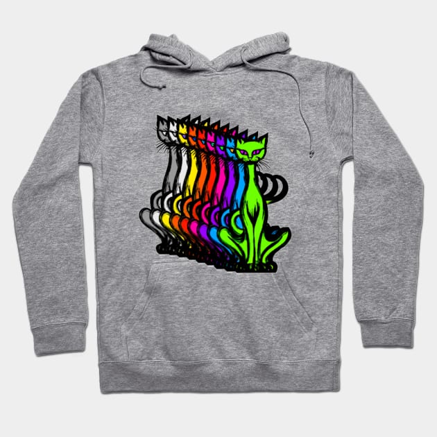 Retro 1970's Funky Groovy Multicolored Cats in a row Hoodie by iskybibblle